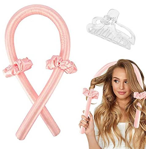 Bandeau de Tige de Curling Sans Chaleur, Nastro Ricci Senza Calore, Bigoudi en Soie, Fer à Friser Doux Endormi, Ensemble de Cheveux Bouclés Ondulés, Bigoudis Rouleaux à Cheveux en Mousse Souple (rose)