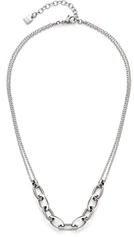 Leonardo Mascha Halskette aus Edelstahl 1 Stück, kurze doppelreihige Halskette mit zirkoniabesetzten Kettengliedern silberfarben, Damenschmuck, 0217