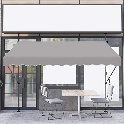 LZQ Markise Klemmmarkise Balkon Sonnenmarkise Einziehbar Manuell Handkurbel höhenverstellbar UV-beständig,Sonnenschutz 100% Polyester für Innenhöfen Balkonen Restaurants, Cafés Grau,300 x 120cm
