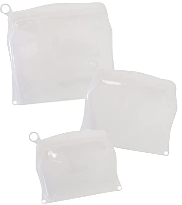 pandoo Wiederverwendbare Silikonbeutel | Lebensmittel-Gefrierbeutel | Spülmaschinen & Mikrowellen geeignet | nachhaltige Gemüsebeutel und Aufbewahrung | Silikonbeutel für Hygiene | 3er-Set