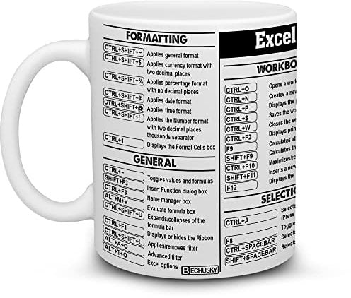 BECHUSKY Excel Shortcut Coffee Mug - Excel Cheat Sheet Mug for Accounting Students, Senior Accountants, CPAs - Gift for Women, Men, Coworkers on Valentine's, Holiday, Birthday, Anniversary, Christmas