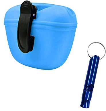 ZWZNBL Leckerli-Tasche aus Silikon für Hundetraining mit passender Metallpfeife, BPA-frei, magnetisch, selbstschließend, 13 x 11 x 4 cm, Blau