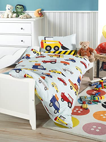 Carpe Sonno Kinderbettwäsche 135x100 cm Auto Babybett Bettwäsche für Babys Jungen - Microfaser Babybettwäsche Set 2tlg mit Kissenbezug 40x60 cm Bettbezug bunt
