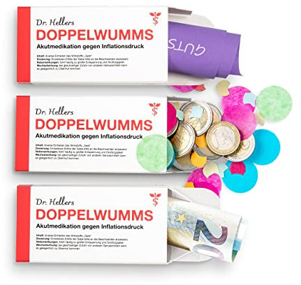 Geld Geschenkverpackung DOPPELWUMMS 3x für Weihnachten, Geburtstag & weitere Anlässe 3 hochwertige Faltschachteln im Medizin-Stil für Gutscheine & Geldgeschenke