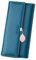 RRANCharltu Portefeuille Femme Longue Porte-Cartes Porte Monnaie Femmes à Glissière avec Feuille Pendentif en PU Cuir, 10 Emplacements Cartes pour Cadeau de Noël Saint-Valentin (Bleu Paon)