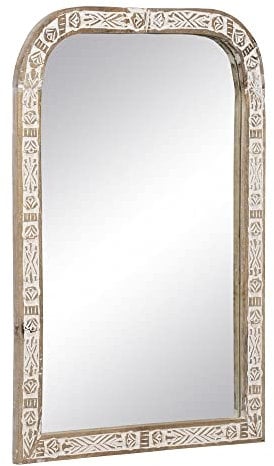 LOLAhome Espejo Ventana Tallado Blanco de Madera de Mango de 51x76 cm
