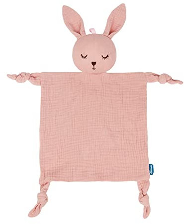 Doudou Lapin Apaisant en Mousseline de Coton - Jouet et Serviette pour Bébé, Compagnon Dès La Naissance, Poupée de Dentition, Jouet Apaisant pour Fille et Garçon
