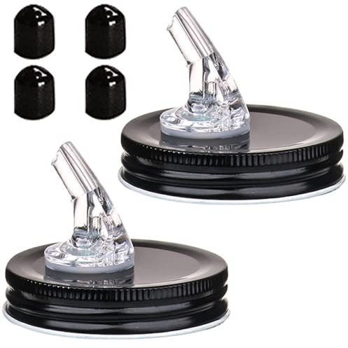 Mason Jar Pour Spouts. Free Flow Mason Jar Pour Spouts, Mason Jar for spout Regular Mouth Size 70mm Dispenser Keimabdeckung Geeignet für jede Flüssigkeit Auslaufsicher 2er-Pack + 4 schwarze