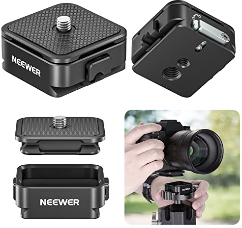 NEEWER Kit Piastra Sgancio Rapido Arca, Quattro Slot Laterali Compatibile con Adattatore Fotocamera Arca Swiss con Filetto 1/4 3/8 per Stabilizzatore Gimbal Testa Treppiede Slider, Max 8kg, CA009