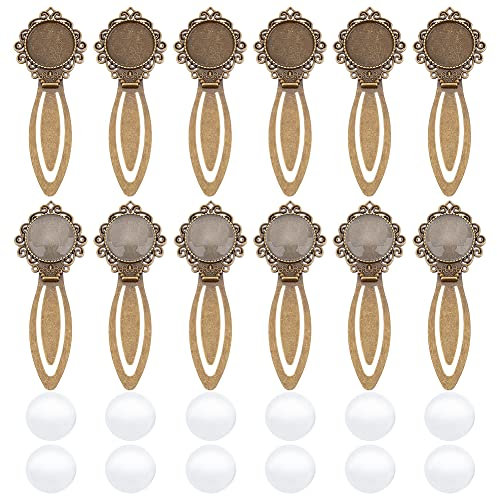 nbeads 24 STK. Antik Bronze Lesezeichen Mit Klarglas Cabochons, 12 Stück Tibetischen Stil Lesezeichen Cabochon Einstellungen und 12 Stück Kuppelglas Cabochons Zum Geschenken Basteln DIY-Lesezeichen