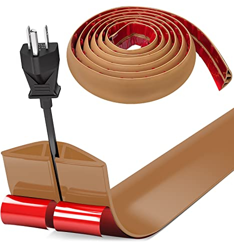 Bocguy 3M Cache Cable Sol, Petit Canal de câble Flexible,Goulotte Passe Cable Sol Silicone, Cache Fil Électrique Sol Auto-Adhésif Facile à Couper Montage pour Tous Les Câbles (Marron)