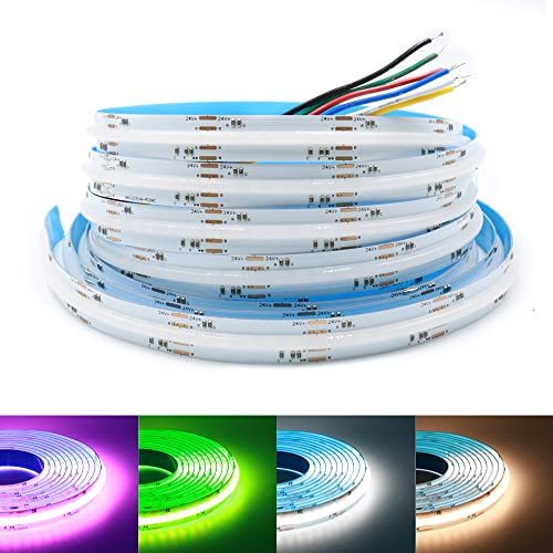 Arotelicht COB LED Streifen RGB+WW/CW, RGB CCT LED Strip 840LEDs/M 24V 3M, 6pin dimmbar Lichterkette 21W/M 12mm Breite Multicolor IP20 für Schlafzimmer Küche Home Innendekoration (Ohne Adapter)