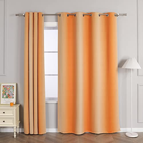 Delien Gardinen Blickdichte Gardinenschals Farbverlauf Verdunkelungsvorhang Wohnzimmer Gardinen Übergangsfarbe Ösenvorhang Modern Schlafzimmer Fenster Gardinen mit Ösen 1 St. Orange,BxH 135x145cm