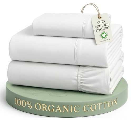 LANE LINEN 100% Organic Cotton Twin Sheets Set, 3Pc Twin Bed Sheets, Soft & Comfy Breathable Cotton Percale Sheets for Twin Size Bed, Dorm Room Essentials Low Pill Fade Resistant White Sheets