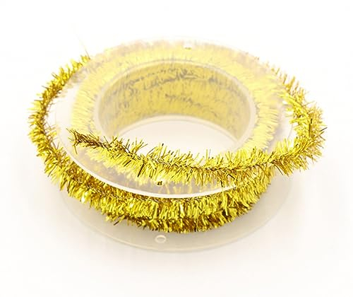 1 Rollen 1.5 Meter Weihnachten Lametta Girlande, Weihnachten Girlande Glänzend Lametta Metallische Lametta Girlanden für Christbaumschmuck Weihnachtsbaum Kranz Festliches Hochzeit Party,Golden A