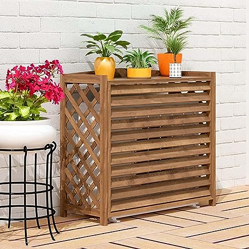 Cubierta De Aire Acondicionado De Madera Maciza Valla De Pantalla De Privacidad, Soporte For Plantas Interiores/Exteriores, Soporte De Flores De Balcón De Madera, Rejilla De Protección For Aire Acondi