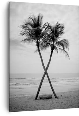 Moderne Impression sur Toile Palmiers Noir Et Blanc Plage Image Tableau Decoration Murale 50x70cm Deco Cadre Salon Chambre Cuisine Vertical Petit Tableaux Decoratifs Muraux Art Wall Decor PA50x70-6053