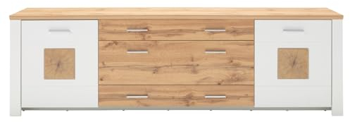 LIVIN Sideboard - Weiß supermatt Dekor - 240 x 46 cm - Eiche Altholz Dekor - 2 Türen - 3 Schubladen