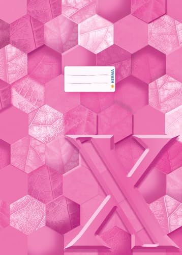 HERMA 20095 Heftumschlag A4 Karton Rosa, veredelte Hefthülle mit Beschriftungsfeld aus stabilem & extra starkem Papier, Heftschoner mit Hexagon Muster Motiv für Schulhefte, farbig
