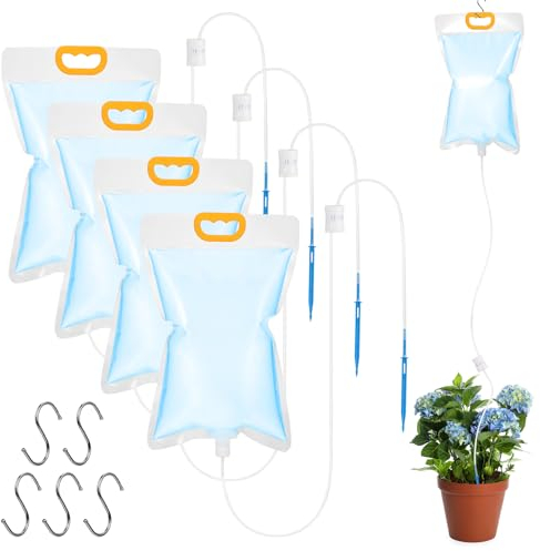 Yimomoyi Bolsa de Riego por Goteo, 5 Piezas 3,5L Dispositivo de Riego Automático, Riego Plantas Vacaciones, Sistema de Riego con Flujo Ajustable para Plantas Interior Exterior