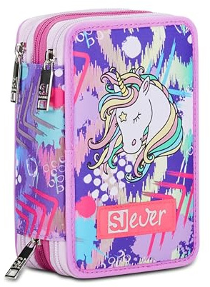 SJ GANG STYLE JAM GANG SJ Ever Astuccio Scuola 3 Zip, Viola, HeartScope Girl, Portapenne Triplo Scomparto Completo Di Penne, Matite, Colori, Accessori Zaino, Elementari, Medie, Bambina