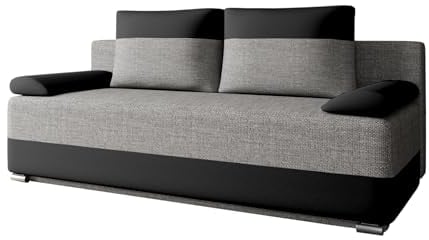 Schlafsofa ATLANTA – Polstersofa Schlafcouch Sofa Sofagarnitur Couch Schlafsofa für Wohnzimmer mit Bettfunktion, Schlaffunktion und Bettkasten: 200x90x96 cm - Grau + Schwarz (Lawa 05 + Soft 11)