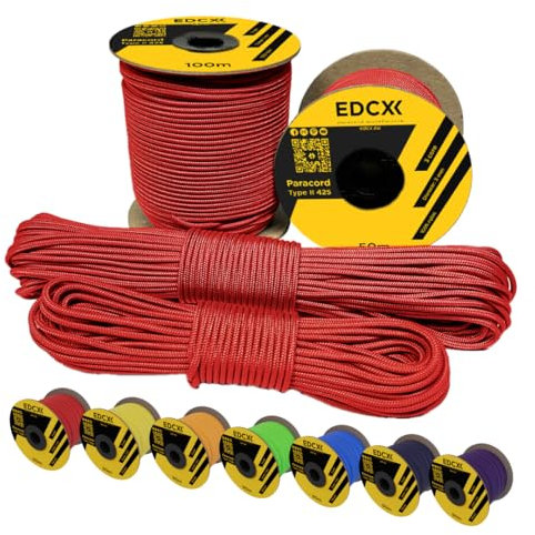 EdcX 3 mm Nylon Paracord 425 (15, 30, 50 and 100m) – 3 mm Type II, 100% Nylon Rope, 3 Strand Rope, 3 mm Nylon Rope in Many Colors (Light Red, 15 m)