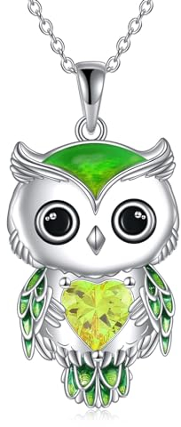 Vadmans Eule Kette Schmuck Geschenke für Damen Sterling Silber August Geburtsstein Zirkonia Eule Anhänger Halskette Weihnachts Schmuck für Mädchen (08-August)