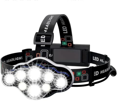Alfa42 Linterna Frontal LED Recargable, Alta Potencia,18000 Lúmens 8 Modos 8 LED,IP45 Impermeable Luz Roja De Advertencia, Correr,Camping,Excursión,Pesca, Incluido regalo manual de supervivencia.