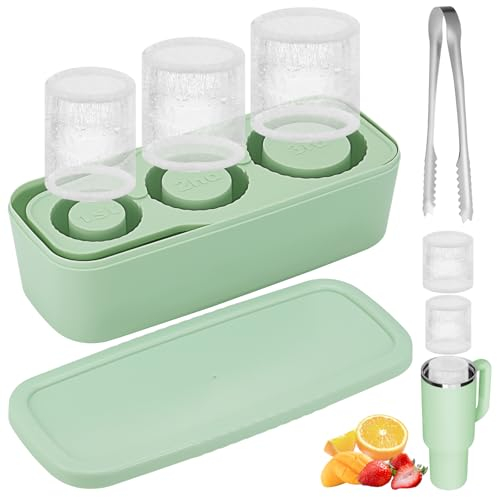 Eiswürfelform Silikon für Stanley Cup, 3 Fach Eiswürfelbehälter Silikon in Lebensmittelqualität, Eiswürfelform mit Box & Eiszange, BPA Frei Eiswürfelschale für Stanley Cup Zubehör 30-40Oz, Grün