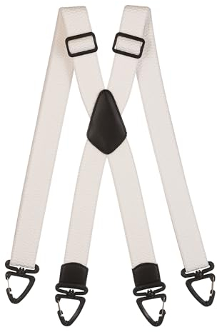Olata Robuste X-Hosenträger mit Kunststoff-Karabinerhaken – 4 cm Breit, Verstellbar und Unisex. Weiß