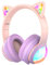 FosPower Kids Bluetooth 5.2 Headphones with LED Cat Ears (85/94dB Volume Limit & 100H Play Time) Foldable Wireless/Wired Headset with 3.5mm Cable for School/Travel - Light Pink/Light Purple