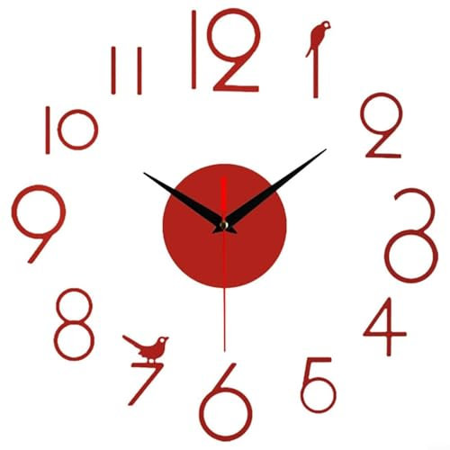 Orologio da parete fai da te, numeri adesivi per decorazione creativa della casa (rosso)