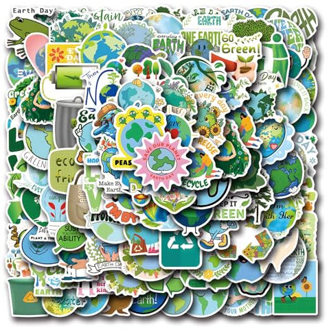 PNGIF Tag der Erde Aufkleber 110 Stück, Wasserfeste Klein Vintage Sticker für Scrapbook MacBook Kindle Journal Koffer Skateboard Laptop Motorrad
