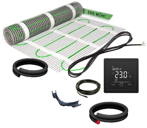 EH Expert EcoPRO Heizmatten Set | 200 W/m² | 1 m² | Elektrische Fußbodenheizung - für Fliesen, Naturstein, Teppich, Vinyl und Laminat, inkl. Installationsmaterial, mit Touchthermostat (Schwarz)