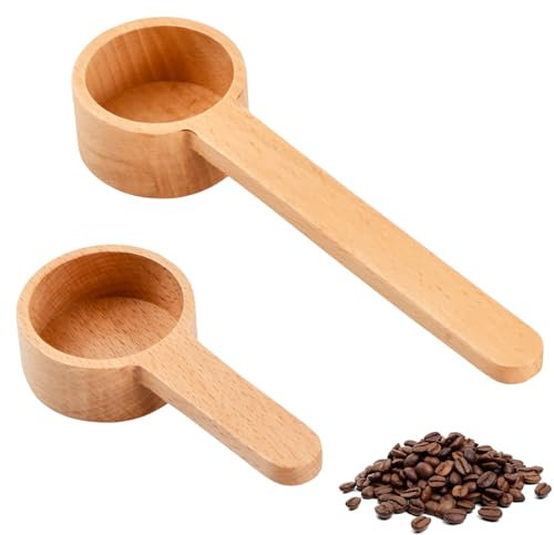 Wisebom Cuchara Medidora para Café Molido 2 Piezas, Multifunción Cuchara Café de Madera en Haya, Cuchara Medidora Café de Madera Cuchara Medidora Madera, para Especias Café Té(8g y 10g de Capacidad)