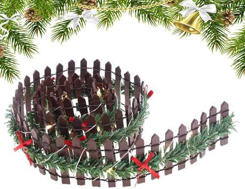 Recinzione per albero di Natale – Pannello di recinzione giardino recinzione stecca per Natale | da giardino delle fate in legno con luce LED, decorazione per feste paesaggio di Natale
