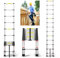 Silver Telescoping Ladder, 12.5FT/3.8M Heavy Duty Multi Purpose Aluminium Telescopic Extendable Folding Ladder, Adjustable Height, 330lbs Load Capacity