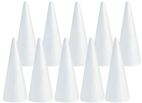 Colcolo 10x Schaumstoff-Kegel zum Basteln, Dekorationen, handgefertigte Schaumstoff-Baumkegel, Styropor-Kegel für Feiertage, Hochzeiten, Weihnachtsbäume, 6.8 cm X 4 cm