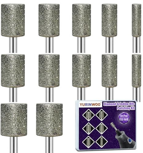 12PCS Fraises Diamantée, 116 Grains Mèche Meulage Diamant, Accessoires Rotary Tool avec Tige de 3mm Pour le Verre, Les Pierres Précieuses, Pe Jade, Le Polissage des Détails, La Gravure