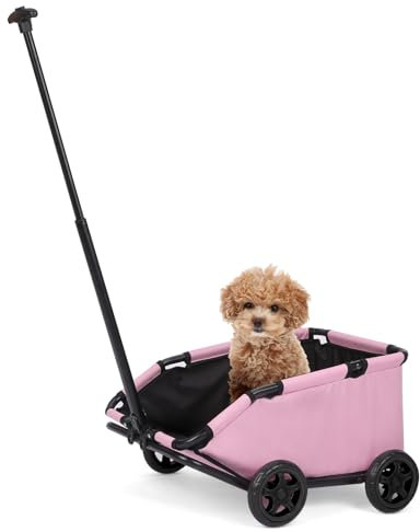 Mini-Hundewagen für Mini-Haustiere, faltbarer multifunktionaler Einkaufswagen mit ausziehbarem Ziehgriff Im Freien, Wagon eingebautem Kissen und Sicherheitsseil mit Aufbewahrungstasche (Rosa)