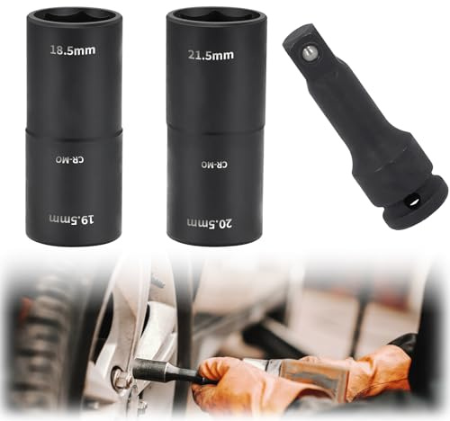 techextra Doppelkopf Schlagschrauber Nuss Set 18,5/19,5/20,5/21,5mm, mit 1/2 Kraft-Verlängerung, CV-Stahl Doppelkopf Schlagnuss für Schlagschrauber Nüsse Werkzeug 1/2