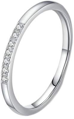 Bishilin Eheringe 585er Weißgold, Trauring Damen Einzeln Schmal mit Moissanit Bandring Verlobung Ringe Frauen Nickelfrei Gr.49 (15.6)