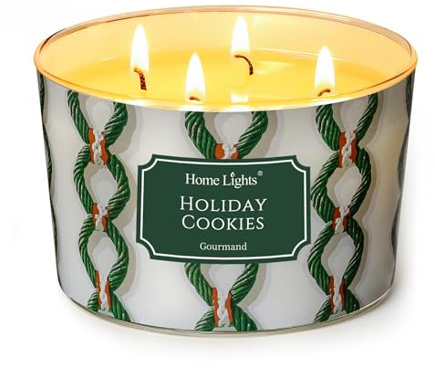 Home Lights Duftkerzen im glas 510g Soja Kerzen 4-Wick Kerzengläser Aromatherapie, Rauchfrei, 50h vollverbrannte Duftkerze Urlaubskekse