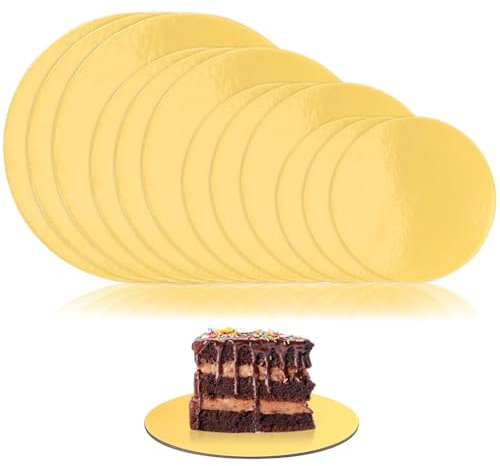 NEUSID 12 Stück Gold Cake Board, Tortenunterlage Rund 4 Größen 15/20/25/30 cm Cakeboard Wiederverwendbar Tortenplatten 3 mm Dick Tortenplatte Pappe für Transport Kuchen und Torten
