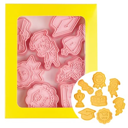 Tagliabiscotti Diploma |Tagliabiscotti natalizi per bambini,Set di stampi per biscotti fatti a mano da 8 pezzi, cappello di laurea, diploma, abito, trofeo, medaglione, libri