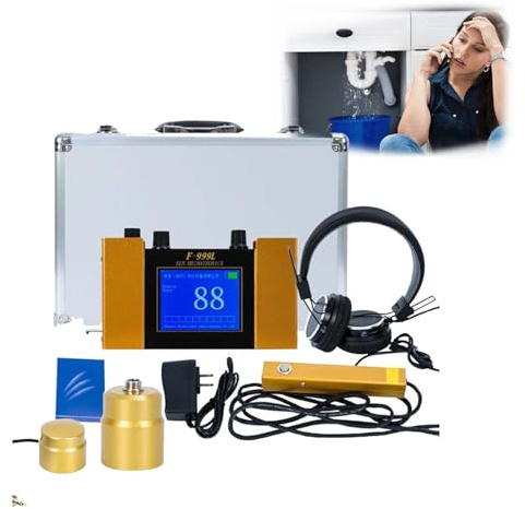 Water Leak Detection Equipment, Ultrasonic Underground Leak Detector with Adjustable Frequency 200Hz-3000Hz, LCD Display, Headphones, Complete Kit for Indoor Outdoor Use