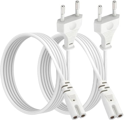 2 Piezas Cable de Alimentación 2 Pines Enchufe Europeo Tipo C a Conector Cable Eléctrico Bipolar para TV BLU Ray Consolas Juegos Impresoras Aparatos Domésticos C7 1,5 m Blanco
