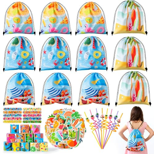 GoaePode Sommer-Poolparty-Geschenke 86 Stück, Ozean Motiv Snapp-Armbänder Aufkleber Schlüsselanhänger und Zugbeutel Sommer Pool Party Zubehör Geschenktütenfüller für Kinder
