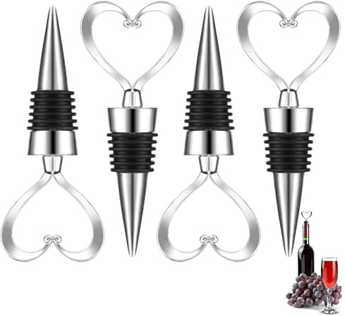 XIYING 4 Pcs Wine Bottle Stoppers, Wine Stoppers for Wines Bottles Heart Shape, Re-Usable Airtight Plastic Sealers for Champagne, Beer